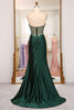 Load image into Gallery viewer, Dark Green Mermaid Satin Strapless Long Corset Prom Dress With Slit