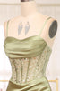 Load image into Gallery viewer, Sage Mermaid Sequined Long Corset Prom Dress With Slit