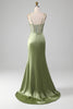 Load image into Gallery viewer, Mermaid Spaghetti Straps Sage Corset Prom Dress with Split Front