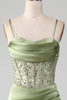 Load image into Gallery viewer, Mermaid Spaghetti Straps Sage Corset Prom Dress with Split Front