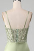 Load image into Gallery viewer, Mermaid Spaghetti Straps Sage Corset Prom Dress with Split Front