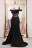 Load image into Gallery viewer, Black Mermaid Off the Shoulder Long Corset Prom Dress With Slit