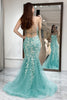 Load image into Gallery viewer, Light Green Mermaid Backless Long Corset Prom Dress With Appliques