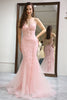 Load image into Gallery viewer, Pink Mermaid Long Corset Prom Dress With Appliques