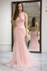 Load image into Gallery viewer, Pink Mermaid Long Corset Prom Dress With Appliques