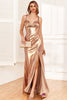 Load image into Gallery viewer, Golden Ruffles Corset Prom Dress with Slit