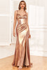 Load image into Gallery viewer, Golden Ruffles Corset Prom Dress with Slit