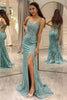 Load image into Gallery viewer, Green Mermaid Long Appliqued Prom Dress With Slit