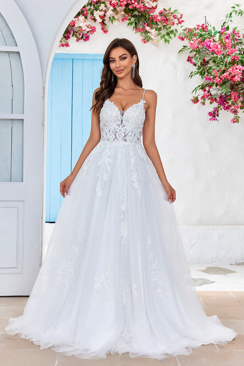 Load image into Gallery viewer, Ivory Criss-Cross Straps Back A-Line Tulle Wedding Dress