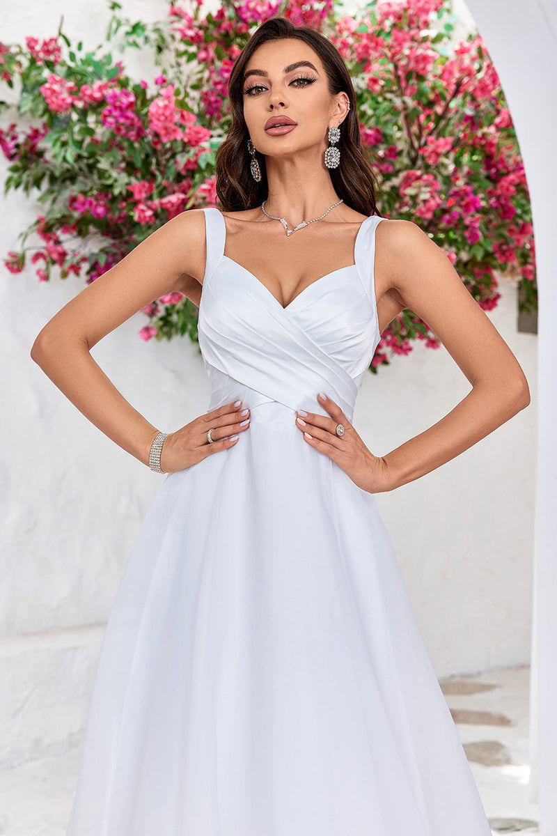 Load image into Gallery viewer, Simple Ivory Organza Scoop Neck Sweep Train A Line Wedding Dress